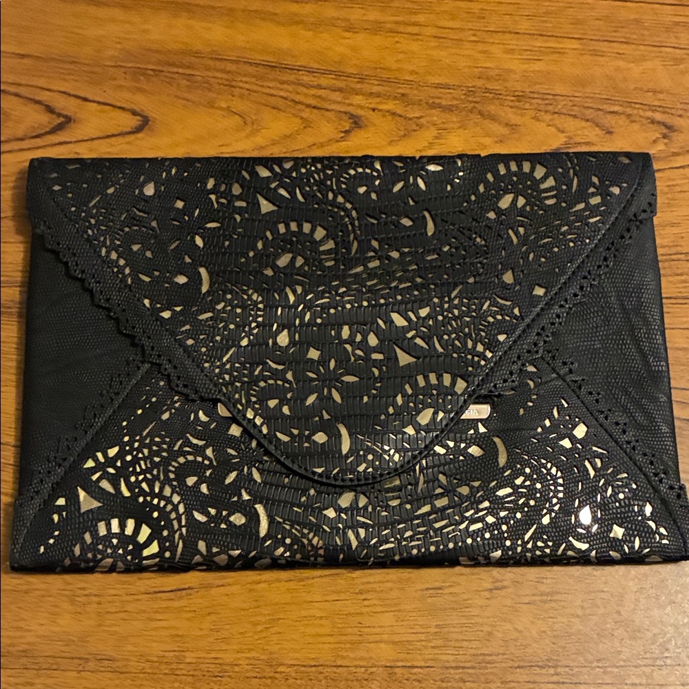 BCBGMaxAzria Black Clutch with Gold Accent